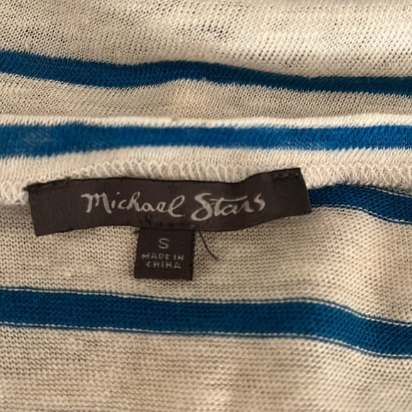 MICHAEL STARS V Neck Slub Knit Stripe Short Sleeve Lightweight Pullover. - Picture 5 of 5